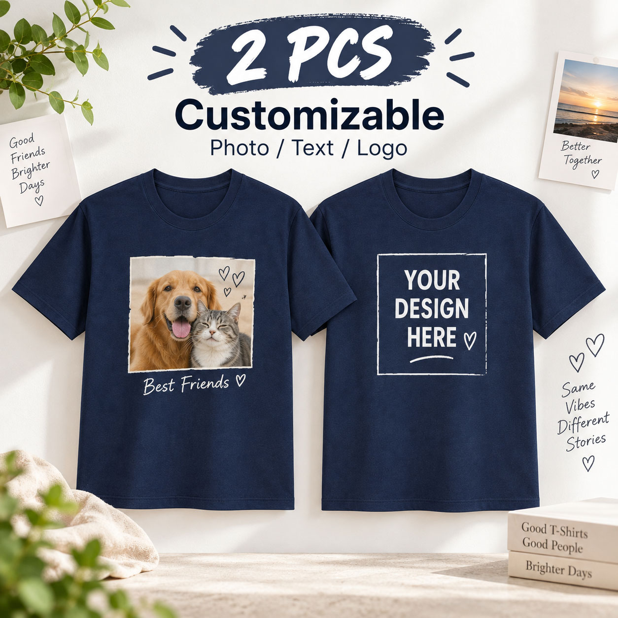 2PCS Custom T Shirt Personaliz - Pet Portrait Custom ulasan dan harga